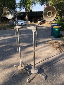 lot 149 image: 2 Mid Century IndustrialMedical CASTLE Rolling Floor Lamps