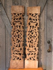 lot 180 image: Pair of Vintage Through-Carved Oriental Wooden Panels