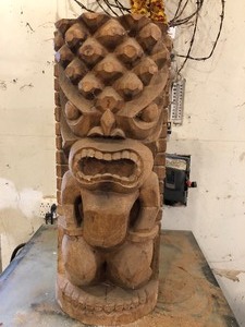lot 202 image: Larger Size Vintage Carved Wood Hawaiian Tiki Figure