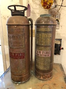 lot 252 image: 2 Old Vintage Copper Fire Extinguishers