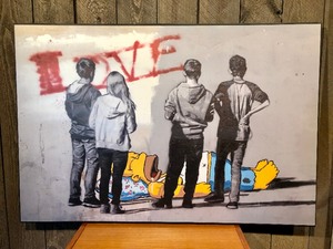 lot 255 image: Large Ernest Zacharevic Artwork on Heavy Wood Backing - Homer