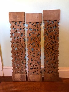 lot 260 image: 3 Matching Vintage Through-Carved Oriental Wood Panels