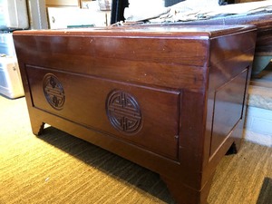 lot 262 image: Footed Oriental Wood Blanket Chest