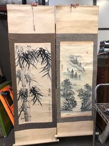 lot 283 image: 2 Long Antique Oriental Hand Painted Scrolls