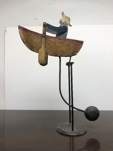 lot 289 image: Balancing Metal Kinetic Sculpture - Man in Rowboat 