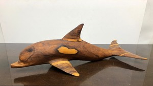 lot 296 image: Larger Exotic Wood Carved Dolphin Sculpture