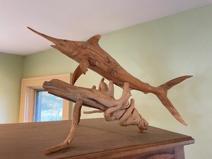 lot 191 image: Large Hand Carved Wood Swordfish Sculpture