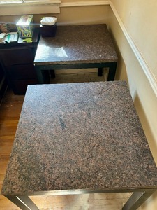 lot 85 image: Matching Pair of GraniteMarble Top Square Tables wSteel Bases