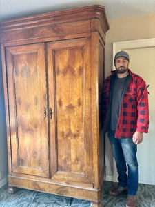 lot 8 image: LARGE Early Antique Pine Armoire Cabinet