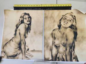 lot 343 image: Pair of Signed Nude Drawing Artworks by John Kelly