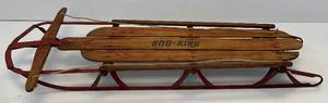 lot 15 image: Vintage Sno-King Wood Sled With Metal Runers For Winter Snow Downhill Fun (Great Condition