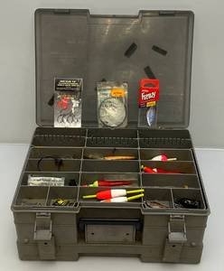 lot 86 image: Flambeau Tackle Box Filled With Misc. Fishing Tackle & More