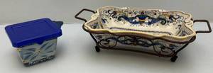 lot 111 image: Misc. Temp-tations Presentable Ovenware By Tara  Small Casserole Dishes One With Wire Rack  Including  Old World Blue & Tuscany