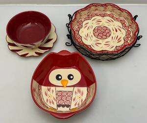 lot 112 image: Misc. Temp-tations Presentable Ovenware By Tara  Small Casserole Dishes One With Wire Rack & More Including Old World Cranberry & Old World Vivid Red