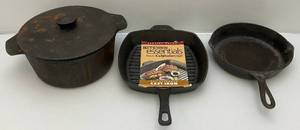 lot 196 image: Misc. Kitchen Essentials Cast Iron Pan, Dutch Oven & More