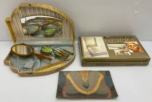 lot 199 image: Vintage Celluloid Dresser Set In Case, Kindness Compact Instant Hairsetter By Clairol & More