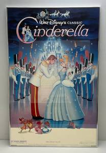 lot 210 image: 1949 Walt Disneys Classic (Cinderella) Movie Poster (With Fold) Framed Behind Glass With Brushed Aluminum Frame 25 x 39 14
