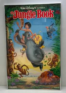 lot 212 image: Vintage Walt Disneys Classic (The Jungle Book) Movie Poster Framed Behind Glass With Brushed Aluminum Frame 25 x 39 14