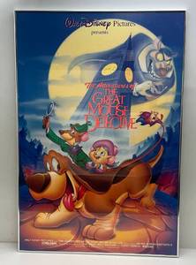 lot 216 image: Vintage Walt Disneys Pictures Presents (The Adventures Of The Great Mouse Detective) Movie Poster Framed Behind Glass With Brushed Aluminum Frame 27 14 x 40 14