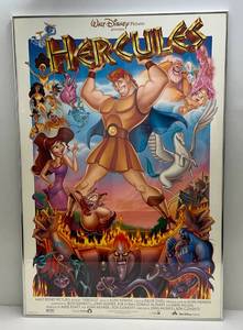 lot 221 image: Vintage Walt Disneys Pictures Presents (Hercules) Movie Poster Framed Behind Glass With Brushed Aluminum Frame 27 14 x 40 14