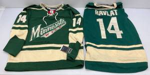 lot 237 image: Two Reebok Brand NHL Minnesota Wild (HAVLAT) Jerseys Size 56 & Size 50 (New With Tags) RARE Misspell
