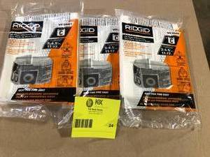 lot 24 image: Lot of RIDGID High-Efficiency Wet Dry Vacuum Dry Pick-up Only Dust Bags for 3-4.5 Gallon and HD0600 RIDGID Shop Vacs, Size C (2-Pack) Customer Returns See Pictures
