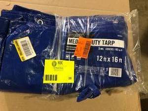 lot 28 image: Lot of Everbilt 12 ft. W x 16 ft. L Blue General Purpose Tarp  Customer Returns See Pictures