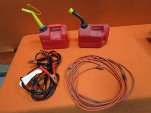 lot 66 image: Jumper Cables, Extension Chord, Gas Jugs