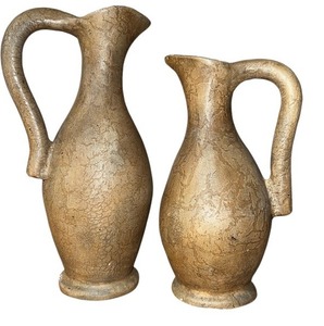 lot 9 image: PAIR OF DECRETIVE CRACKLE FINSIH URN VASES