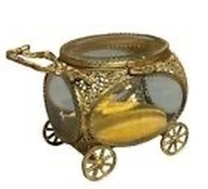 lot 17 image: Victorian Filigree Ormolu Bevel Glass CARRIAGE Jewelry Casket Box Display