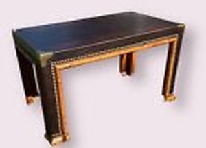 lot 22 image: Drexel ET Cetera Vintage Faux Bamboo Leather Parsons CoffeeSide Table, 1968 USA