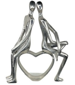 lot 27 image: Abstract Modern Silver Sculpture of Couple with Heart Design  Minimalist Art