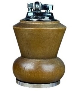 lot 74 image: vintage Wooden Tabletop Cigarette Lighter with Metal Base - Marked GAP