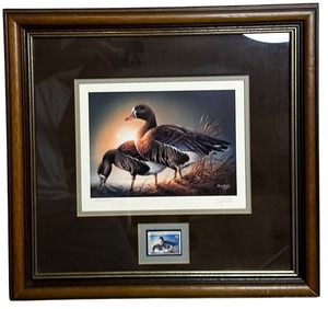 lot 83 image: 1984 Terry Redlin Limited Edition Artist Proof Snow Goose Print #1354385 - Framed with Stamp