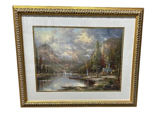 lot 96 image: Thomas Kinkade Mountain Majesty AP Lithograph 188770 Gold Frame Artwork