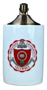 lot 76 image: Vintage Ohio State University Tabletop Lighter Porcelain Brass Emblem Retro Decor