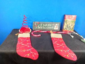 Christmas Decor Stockings, Wall Hanging, Light-Up Candy Cane, Etc.