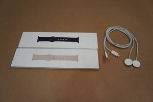 lot 47 image: 2 Apple Watch 41mm Wrist Bands and Chargers -SM & ML