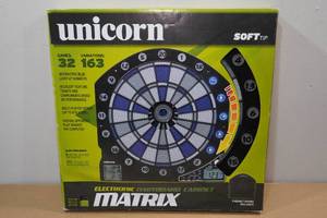 lot 148 image: Unicorn Soft Tip Electronic Dartboard Cabinet