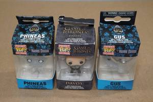 lot 195 image: 3 Pocket Pop Keychains -Haunted Mansion & Game of Thrones