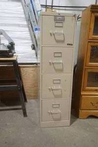 lot 2 image: 4 drawer metal file cabinet with keys