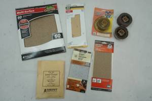 lot 15 image: Varity of sandpaper and 12 fiber paintbrushes
