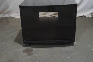 lot 35 image: TV stand with glass doors and wheels