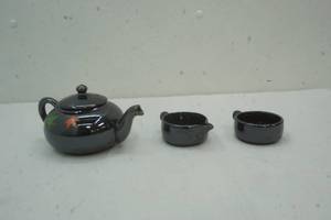 lot 113 image: Ceramic Teapot, Creamer, and Sugar Dish
