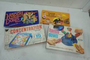 lot 130 image: Vintage Games Pirates of the Caribbean, Happy Days, Concentration, and Hands Down