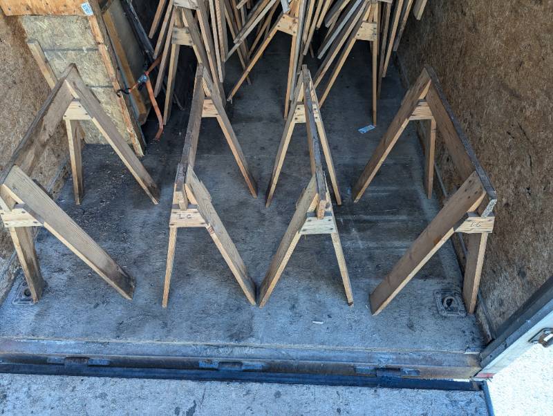 lot 203 image: Set of 4 Saw Horses - 1 x 4 Construction - Side Braces - Great for Temp Tables
