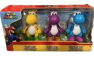 lot 112 image: World of Nintendo Super Mario Yellow, Purple & Light-Blue Yoshi 4-Inch Figure 3-Pack