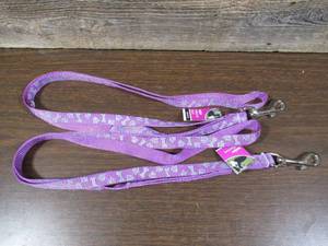 lot 143 image: Set of 2 Purple Bone and Paw Print Dog Leashes- For Medium Dogs