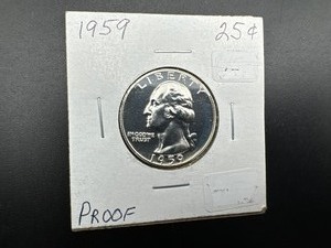 1959 PROOF WASHINGTON QUARTER RIM & ALL SURFACES ESSENTIALLY
