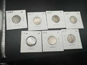BUFFALO NICKELS, INCL 1916, 1919, 1920, 1923-1925 & 1927 (7 coins)